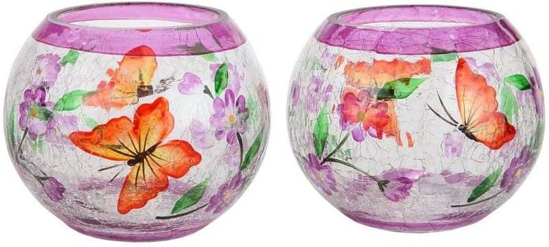 Home-X - Hand Painted Blossoms and Butterflies Candleholders (Set of 2), Crackle Glass Candle Holder Design is Elegant, Crafted by Hand, and The Perfect Centerpiece in Any Home Home & Garden > Decor > Home Fragrance Accessories > Candle Holders Home-X Default Title  