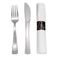 Party Essentials - N501732 Extra Heavy Duty Cutlery Kit with Black Fork/Knife/Spoon and 3-Ply White Napkin (Case of 300 rolls) Home & Garden > Kitchen & Dining > Tableware > Flatware > Flatware Sets NorthWest Enterprises Silver  