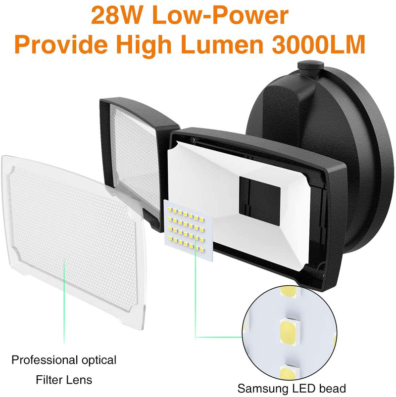 LEPOWER 3000LM LED Flood Light Outdoor, Switch Controlled LED Security Light, 28W Exterior Lights with 2 Adjustable Heads, 5500K, IP65 Waterproof for Garage, Yard, Patio Home & Garden > Lighting > Flood & Spot Lights ‎LEPOWER   