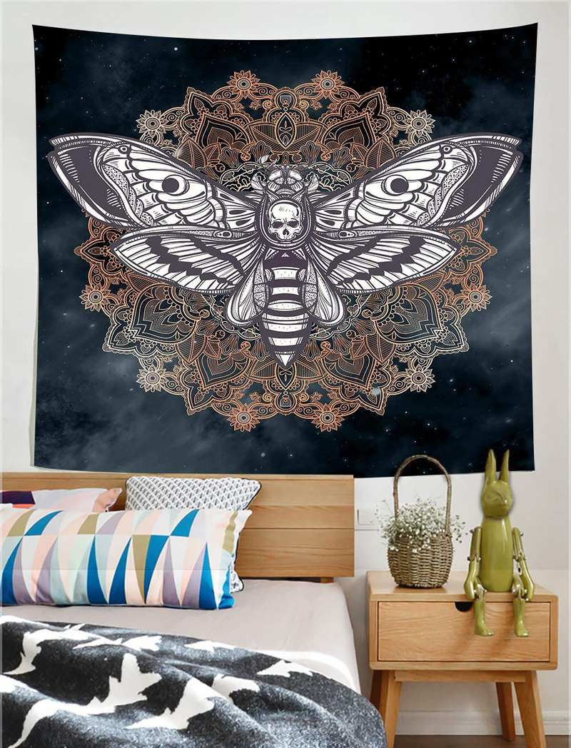 Dead Head Hawk Moth Wall Tapestry with Mandala Vintage White Skull Illustration Tapestry Blanket Mysterious Sky Wall Art Home Decor BedHead (60x60) Home & Garden > Decor > Artwork > Decorative TapestriesHome & Garden > Decor > Artwork > Decorative Tapestries Simsant   