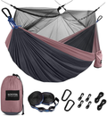 Kootek Camping Hammock with Net Double & Single Portable Hammocks Parachute Lightweight Nylon with Tree Straps for Outdoor Adventures Backpacking Trips Home & Garden > Lawn & Garden > Outdoor Living > Hammocks Kootek Charcoal Grey & Rose Large 