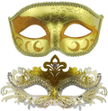 Couple Masquerade Metal Masks Venetian Halloween Costume Mask Mardi Gras Mask Apparel & Accessories > Costumes & Accessories > Masks Coddsmz Gold+gold-white  