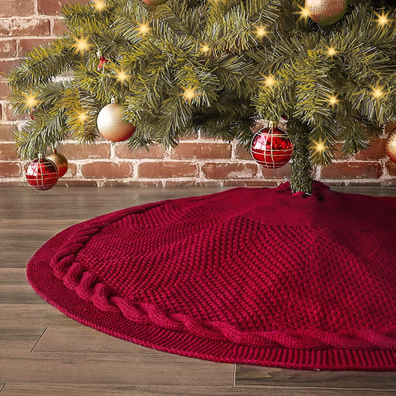 LimBridge Christmas Tree Skirt, 48 inches Cable Knit Knitted Thick Rustic Xmas Holiday Decoration, Burgundy Home & Garden > Decor > Seasonal & Holiday Decorations > Christmas Tree Skirts LimBridge Default Title  