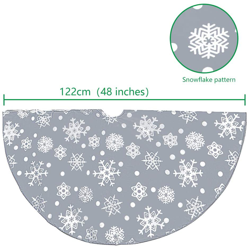 Christmas Tree Skirt- 48 Inch Large Xmas Tree Skirt Grey and White Snowflake Tree Skirt, Double Layer Holiday Party Tree Mat Rustic Christmas Decorations Xmas Ornaments