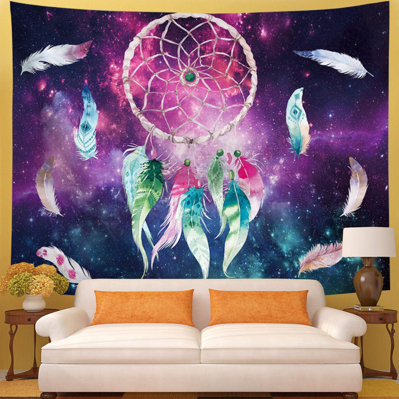 Galoker Dreamcatcher Tapestry Colorful Feather Tapestry Space Tapestry Galaxy Tapestry Psychedelic Tapestry Red Green Starry Sky Art Tapestry Wall Hanging for Home Decor Home & Garden > Decor > Artwork > Decorative Tapestries Galoker   