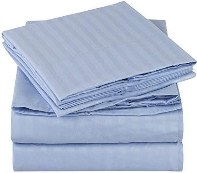 Mellanni Queen Sheet Set - Hotel Luxury 1800 Bedding Sheets & Pillowcases - Extra Soft Cooling Bed Sheets - Deep Pocket up to 16 inch Mattress - Wrinkle, Fade, Stain Resistant - 4 Piece (Queen, White) Home & Garden > Linens & Bedding > Bedding Mellanni Striped – Light Blue King 