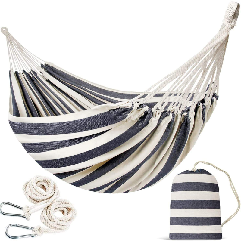 INNO STAGE Double Portable Hammock - Patio Hammock Two Person Hanging Camping Bed for Patio, Backyard, Porch, Outdoor and Indoor Use - Soft Woven Canvas Fabric Hammocks with Portable Carrying Bag Home & Garden > Lawn & Garden > Outdoor Living > Hammocks INNO STAGE Blue Stripe  