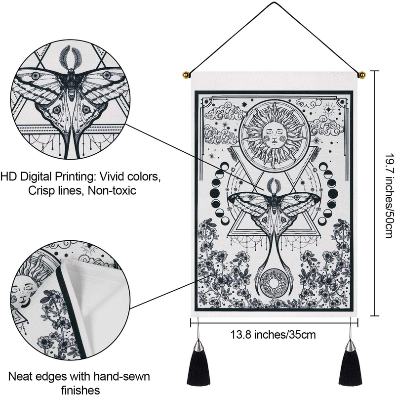 Pack of 2 Tapestry Sun and Moon Tapestry Moth Tapestries Black and White Tapestry Flower Vine Tapestry Wall Hanging for Room (13.8 x 19.7 inches) Home & Garden > Decor > Artwork > Decorative Tapestries Lyacmy   