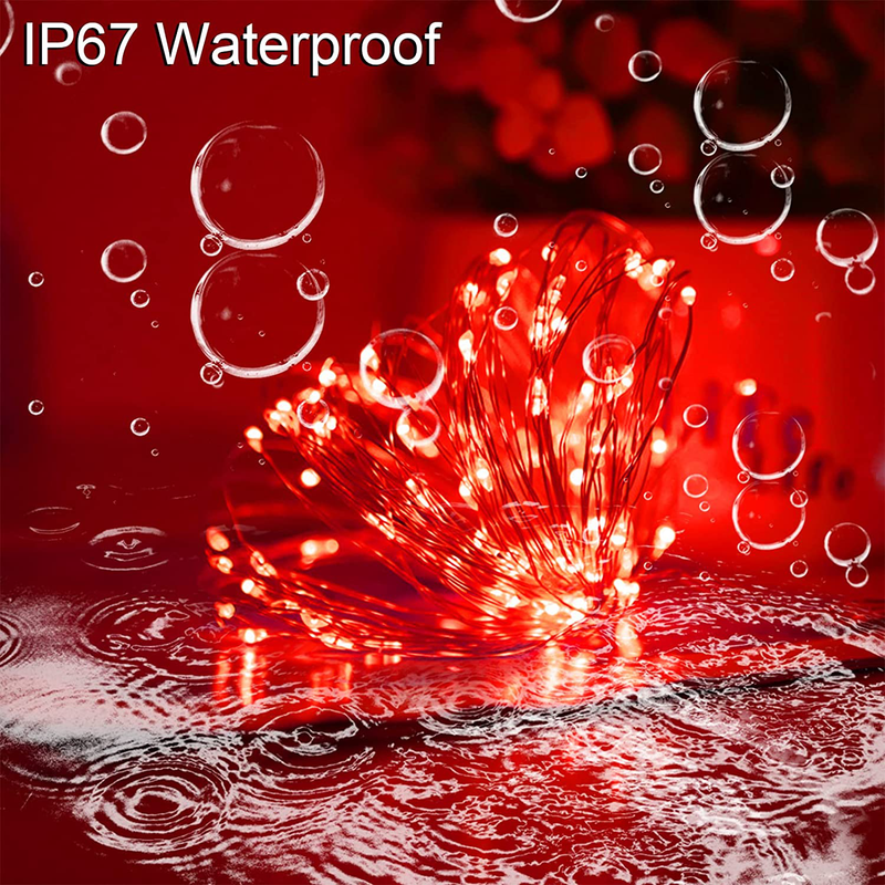 Red Solar Christmas String Lights Outdoor Waterproof 100 LED（2 Pack） 8 Modes Copper String Lights Fairy Lights for Valentine'S Day, Garden, Patio, Fence, Balcony, Outdoors(Red 2Pcs) Home & Garden > Lighting > Light Ropes & Strings YAOZHOU   