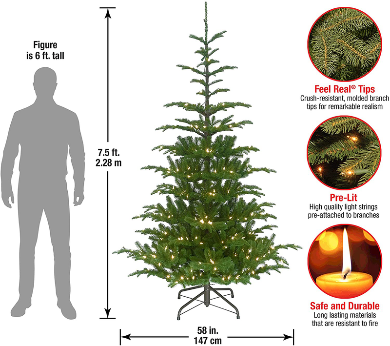National Tree Company 'Feel Real' Pre-lit Artificial Christmas Tree | Includes Pre-strung White Lights and Stand | Norwegian Spruce - 7.5 ft