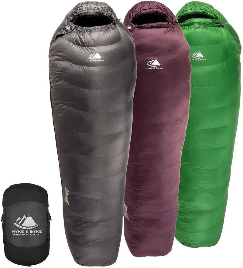 Hyke & Byke Katahdin 32F 15 0F 625 Fill Power Hydrophobic Sleeping Bag with Advanced Synthetic - Ultra Lightweight 4 Season Men and Women Mummy Bag Designed for Backpacking Sporting Goods > Outdoor Recreation > Camping & Hiking > Sleeping BagsSporting Goods > Outdoor Recreation > Camping & Hiking > Sleeping Bags Hyke & Byke Charcoal Gray 0F Long 