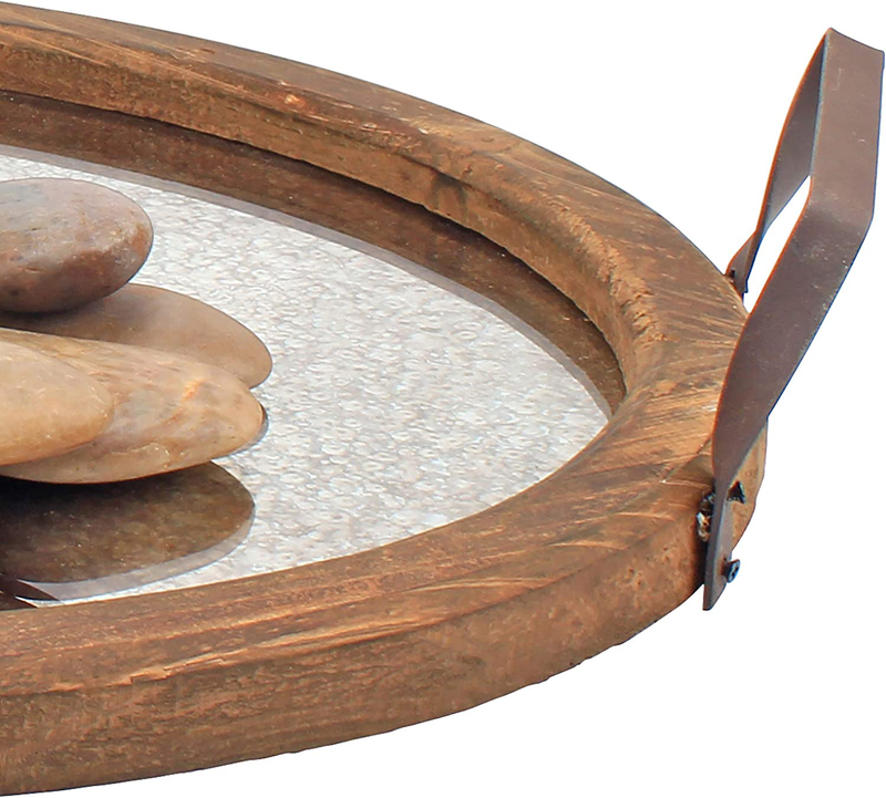 Stonebriar Brown Oval Wood Serving Tray with Metal Handles and Distressed Mirror Base, LARGE Home & Garden > Decor > Home Fragrance Accessories > Candle Holders Stonebriar   