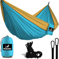 MalloMe Camping Hammock with Ropes - Double & Single Tree Hamock Outdoor Indoor 2 Person Tree Beach Accessories _ Backpacking Travel Equipment Kids Max 1000 lbs Capacity - Two Carabiners Free Home & Garden > Lawn & Garden > Outdoor Living > Hammocks MalloMe Sky Blue & Gold 1 Person 
