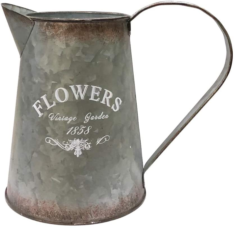 PHILPETY Shabby Chic Silver Watering Can Galvanized Finish Metal Vase Country Rustic Pitcher Primitive Jug Decorative Flower Holder, 6.7" H Home & Garden > Decor > Vases PHILPETY Default Title  