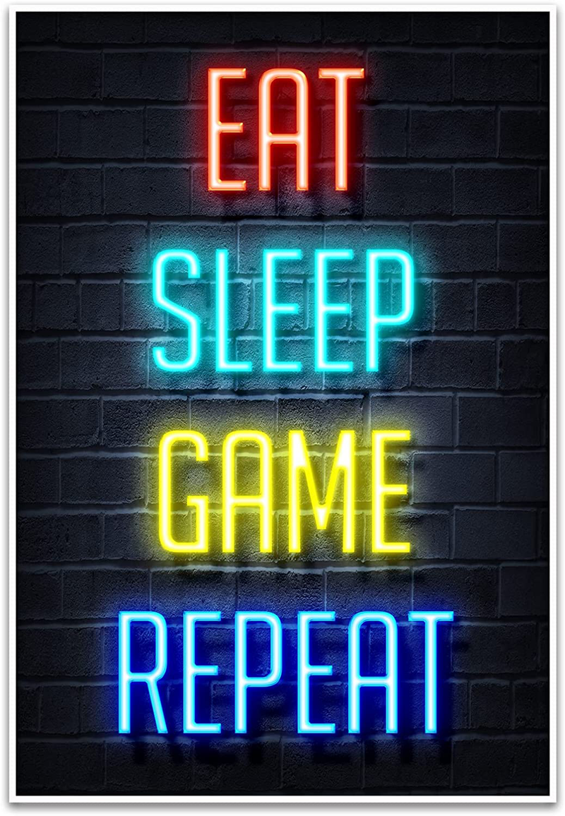 HUIXIONG Video Game Posters Canvas Print Wall Art for Boys and Teens Bedroom, Gaming Posters, Man Cave, Computer Room (12X18, Unframed) Eat Sleep Game Repeat Gamer Poster Home & Garden > Decor > Artwork > Posters, Prints, & Visual Artwork HUIXIONG Office Decor-unframed8 12x18inch(30x45cm) 