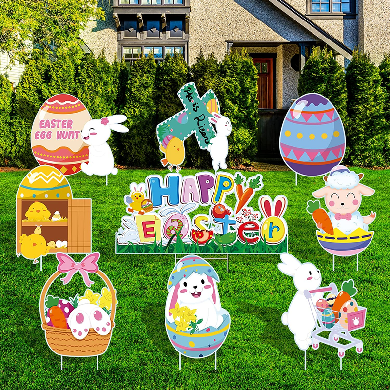 HOMENOTE 9Pcs Easter Yard Signs Decorations Outdoor, Easter Yard Decorations Lawn Signs with Stakes Basket Eggs Bunny Chick Waterproof Easter Garden Decor for Easter Party Decoration Home & Garden > Decor > Seasonal & Holiday Decorations homenote Bunny Chicks Eggs Sheep  