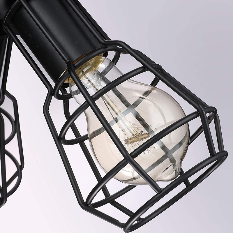 Farmhouse Close to Ceiling Light with Pull Chain, 3 Lights Black Industrial Semi Flush Mount Pull String Ceiling Fixture Rustic Metal Wire Cage Light, 12 Inch, Oil Black, UL Listed Home & Garden > Lighting > Lighting Fixtures > Ceiling Light Fixtures KOL DEALS   