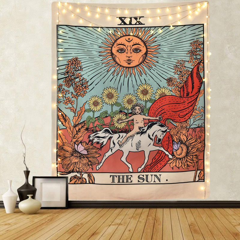 Tarot Tapestry Sun Tapestry Wall Hanging Mysterious Medieval Europe Divination Tapestries for Room (51.2 x 59.1 inches) Home & Garden > Decor > Artwork > Decorative Tapestries Likiyol Black Red 51.2" x 59.1" 