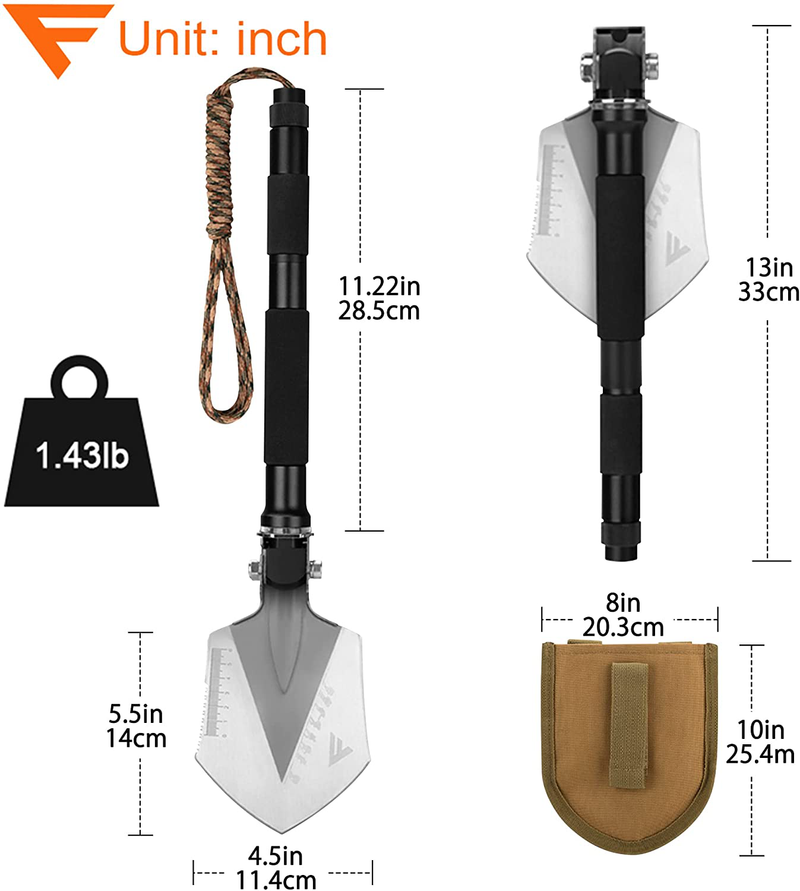 Fivejoy Military Folding Shovel Multitool (C1) - Portable Foldable Survival Tool - Entrenching Backpack Equipment for Hiking Camping Emergency Car - Gifts for Men Dad Husband Sporting Goods > Outdoor Recreation > Camping & Hiking > Camping Tools FiveJoy   