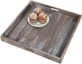 MyGift 19-Inch Square Rustic Torched Wood Ottoman Tray, Serving Tray for Breakfast in Bed, Tea, Coffee with Cutout Handles Home & Garden > Decor > Decorative Trays MyGift Torched Wood  