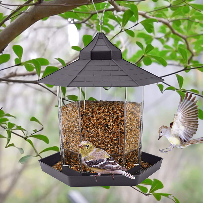 Hanging Wild Bird Feeder Gazebo Birdfeeder Outside Decoration, Perfect for Attracting Birds on Outdoor Garden Yard for Bird Lover Kids, 2.6lb Capacity Hexagon Shaped with Roof Avoid Weather and Water Animals & Pet Supplies > Pet Supplies > Bird Supplies > Bird Cage Accessories > Bird Cage Food & Water Dishes Ordenado Gray  