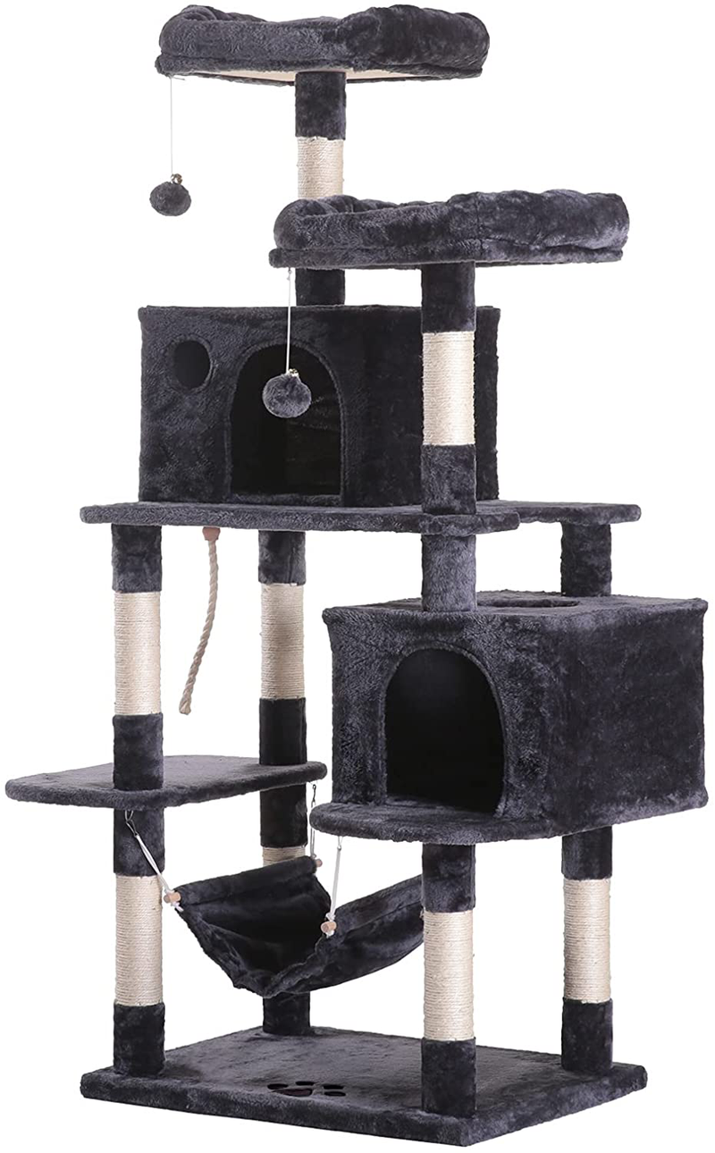 Hey-bro Extra Large Multi-Level Cat Tree Condo Furniture with Sisal-Covered Scratching Posts, 2 Bigger Plush Condos, Perch Hammock for Kittens, Cats and Pets Animals & Pet Supplies > Pet Supplies > Cat Supplies > Cat Beds Hey-brother Smoky Gray  