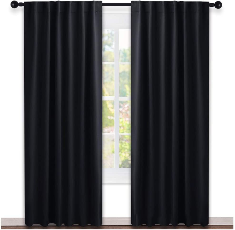 NICETOWN Black Blackout Curtains 84 inches Long, Black Out Curtain Panels for Bedroom - (Black Color) W52 x L84, 1 Pair, Thermal Insulated Blackout Draperies Window Treatment Home & Garden > Decor > Window Treatments > Curtains & Drapes NICETOWN Black W52 x L84 