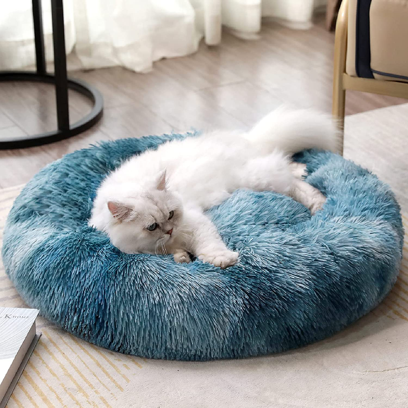 Luciphia round Dog Cat Bed Donut Cuddler, Faux Fur Plush Pet Cushion for Large Medium Small Dogs, Self-Warming and Cozy for Improved Sleep Animals & Pet Supplies > Pet Supplies > Dog Supplies > Dog Beds Luciphia Gradient Blue S - 20 inch 