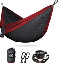 Pro Venture Hammocks - Double or Single Hammock 400lbs (+2 Tree Straps + 2 Carabiners) - Portable 2 Person, Safe, Strong, Lightweight Nylon 210T - for Camping, Backpacking, Hiking, Patio Home & Garden > Lawn & Garden > Outdoor Living > Hammocks Pro Venture Single - Grey / Red  