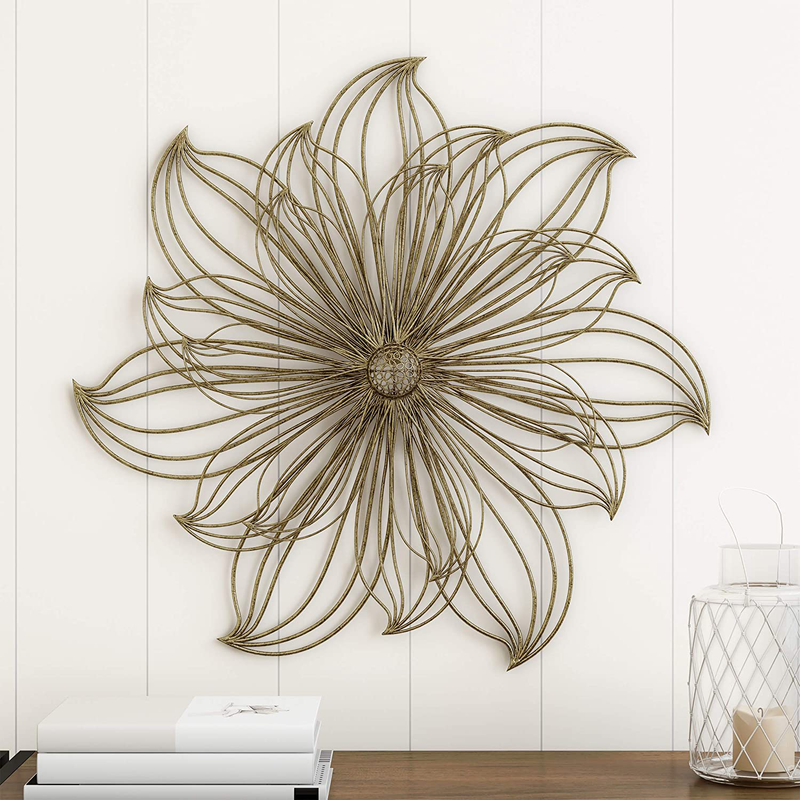 Home Lavish Wall Decor-Metallic Layered Large Wire Flower Sculpture Modern Hanging Accent Art for Living Room, Bedroom or Kitchen, 25” L x 2” W x 25” H, Gold Home & Garden > Decor > Artwork > Sculptures & Statues Home Default Title  