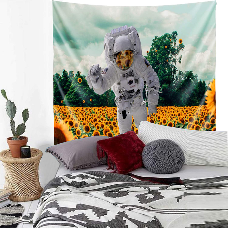 MENTAIQI Vibrant Trippy Sunflower Spaceman Tapestry, Psychedelic Hippie Astronaut Roam at The Sunflower Field Art Wall Hanging Decorations for Room Dorm Home & Garden > Decor > Artwork > Decorative Tapestries MENTAIQI   
