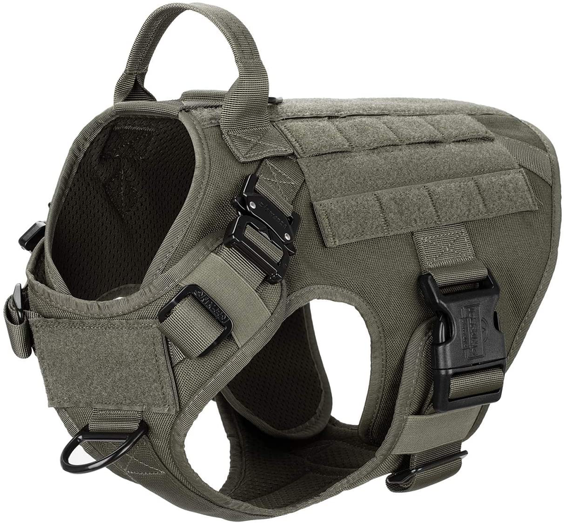 ICEFANG Tactical Dog Harness with 2X Metal Buckle,Working Dog MOLLE Vest with Handle,No Pulling Front Leash Clip,Hook and Loop for Dog Patch Animals & Pet Supplies > Pet Supplies > Dog Supplies ICEFANG Range Green M (Neck:16"-22" ; Chest:25"-31" ) 