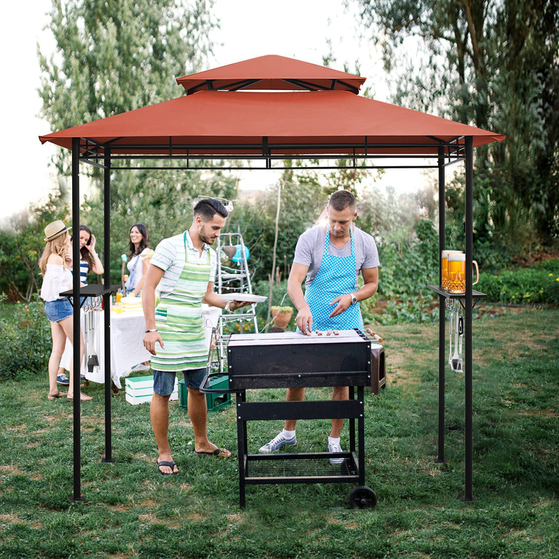 DikaSun BBQ Grill Gazebo 8' x 5' Double Tiered Barbecue Canopy BBQ Grill Tent w/Air Vent for Outdoor Party Patio Wedding Home & Garden > Lawn & Garden > Outdoor Living > Outdoor Structures > Canopies & Gazebos DikaSun Red Alloy Shelves 