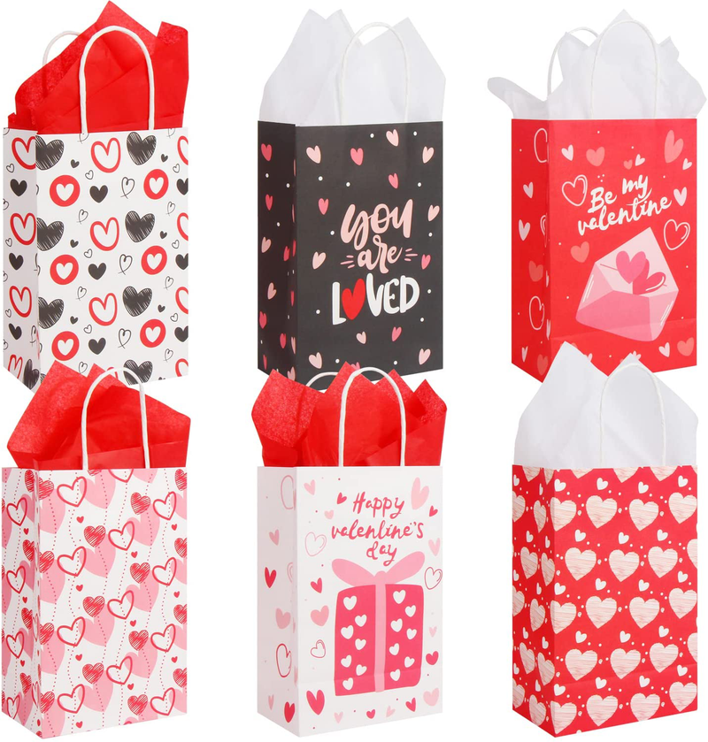 DIYASY Valentine'S Day Paper Gift Bags with Tissue Paper,24 Pack Red Pink Heart Love Candy Present Bags with Handle for Wedding and Valentine Party Favors Gift Wrapping Supply Home & Garden > Decor > Seasonal & Holiday Decorations DIYASY   