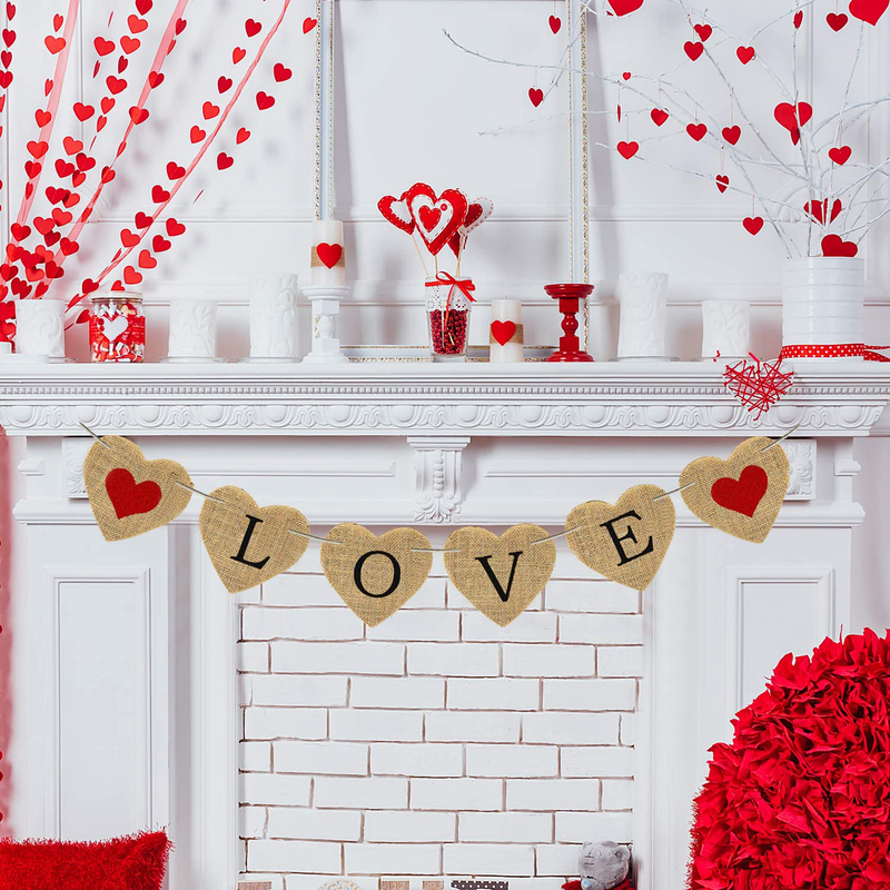 Cmaone Love Burlap Banner Valentines Day Decoration Banner Heart Shape Garland Bunting Flags for Valentines Wedding Baby Shower Anniversary Party Hanging Decorations Arts & Entertainment > Party & Celebration > Party Supplies Cmaone   