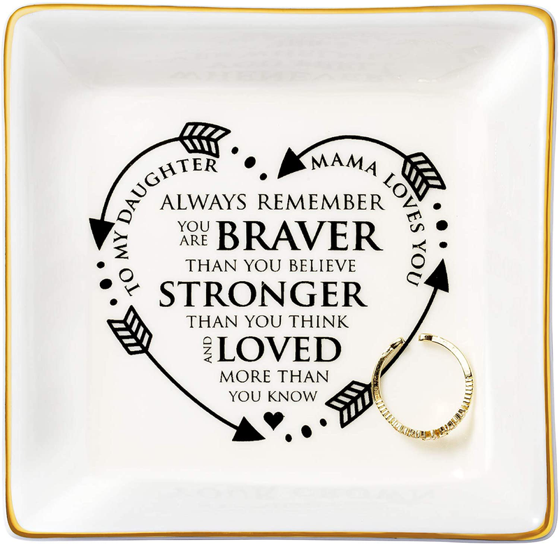 JoycuFF Gifts for Mom Ring Trinket Dish Decorative Mama Jewelry Tray Unique Presents for Birthday Mother's Day Thanksgiving Day Christmas Cute Home Decor Home & Garden > Decor > Decorative Trays Hongyang Always remember you are braver than you believe stronger than you think loved more than you know  
