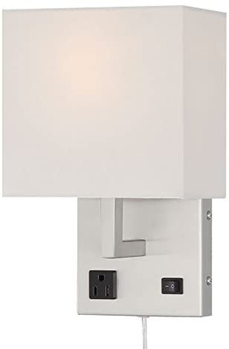 Homefocus Bedside Wall Lamp Light with Outlet,Living Room Wall Lamp Light,Wall Sconces, Metal Satin Nickel, White Fabric Shade,Top Quality for Home and Hotel. Home & Garden > Lighting > Lighting Fixtures > Wall Light Fixtures KOL DEALS   