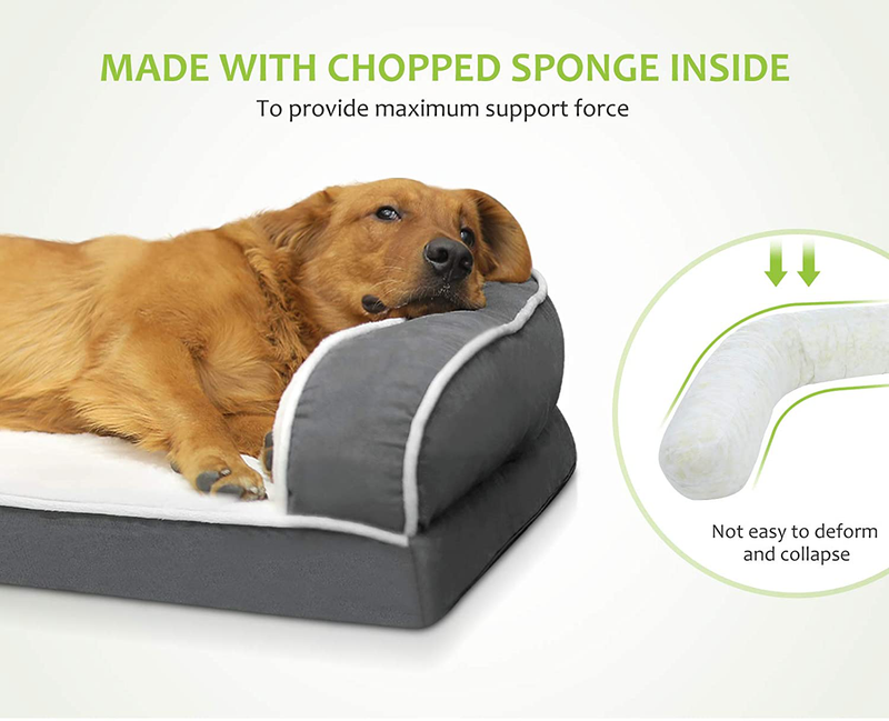 Orthopedic Pet Sofa Bed, Pecute Pillow Dog Bed with Egg Crate Foam, Plush Cat Couch Bed with Removable Washable Cover and Non-Skid Bottom, Suitable for Small Medium Large Dogs & Cats