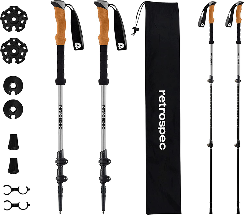 Retrospec Solstice Trekking and Ski Poles for Men and Women - Aluminum W/ Cork Grip - Adjustable & Collapsible Lightweight Hiking, Walking and Skiing Sticks Sporting Goods > Outdoor Recreation > Camping & Hiking > Hiking Poles Retrospec Slate Aluminum/Cork Grip 