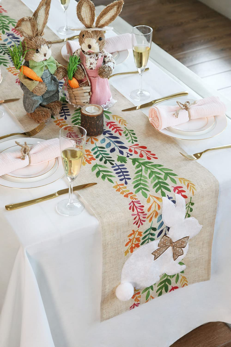 Feuille Easter Table Runner 72 Inch - Bunny Table Runner with Removable Tail, Spring Table Runner Polyester Linen, Perfect for Farmhouse Easter Decorations Home & Garden > Decor > Seasonal & Holiday Decorations Feuille   
