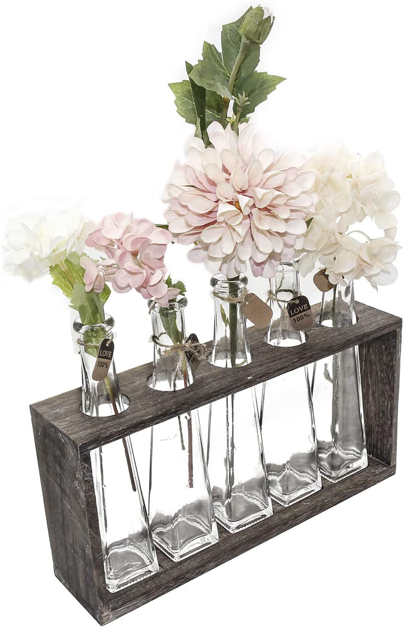 FUNSOBA Rustic Vintage Hydroponic Flower Vases Set in Wooden Rack 5 Bottles (Type B 5 Vase Set) Home & Garden > Decor > Vases FUNSOBA   
