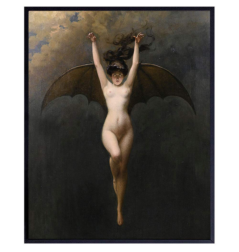 Gothic Bat Woman Wall Decor - Bat Decorations Wall Art - Creepy Vintage Retro Gift for Women, Men, Wiccan, Wicca, Witch, Mystical Occult Medieval Fans - Goth Replica Painting Picture Poster Print Home & Garden > Decor > Artwork > Posters, Prints, & Visual Artwork Yellowbird Art & Design   