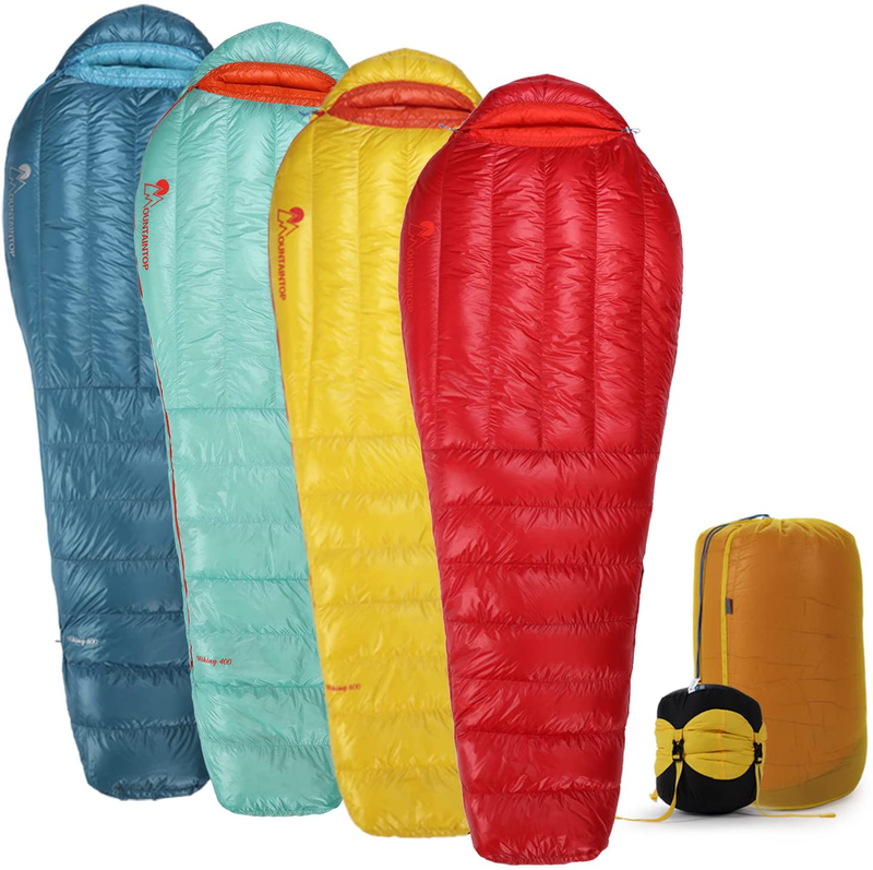 Mountaintop Ultralight Mummy down Sleeping Bag 650 Fill Power Duck down Suits for 32 Degree F for Camping Hiking Backpacking Sporting Goods > Outdoor Recreation > Camping & Hiking > Sleeping Bags MOUNTAINTOP 41 Degree-Red-Left Zip  