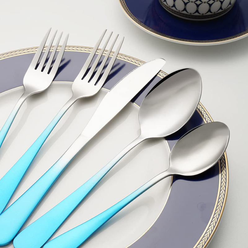 Silverware Set 20 Piece Stainless Steel Flatware Cutlery Set Utensils Service for 4 Include Knives Forks Spoons Dishwasher Safe(Gradient Blue) Home & Garden > Kitchen & Dining > Tableware > Flatware > Flatware Sets BUMACO   
