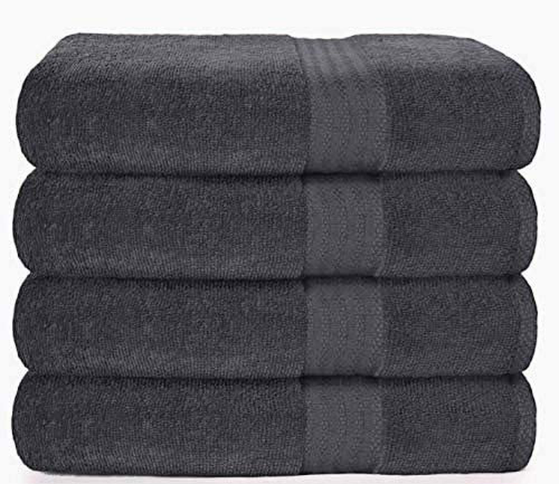 Glamburg Premium Cotton 4 Pack Bath Towel Set - 100% Pure Cotton - 4 Bath Towels 27x54 - Ideal for Everyday use - Ultra Soft & Highly Absorbent - Black Home & Garden > Linens & Bedding > Towels GLAMBURG Charcoal  