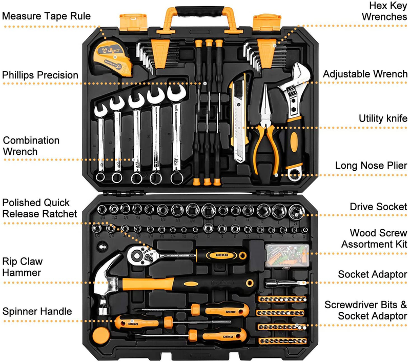 DEKOPRO 158 Piece Tool Set-General Household Hand Tool Kit,Auto Repair Tool Set, with Plastic Toolbox Storage Case Hardware > Tools > Tool Sets DEKOPRO   
