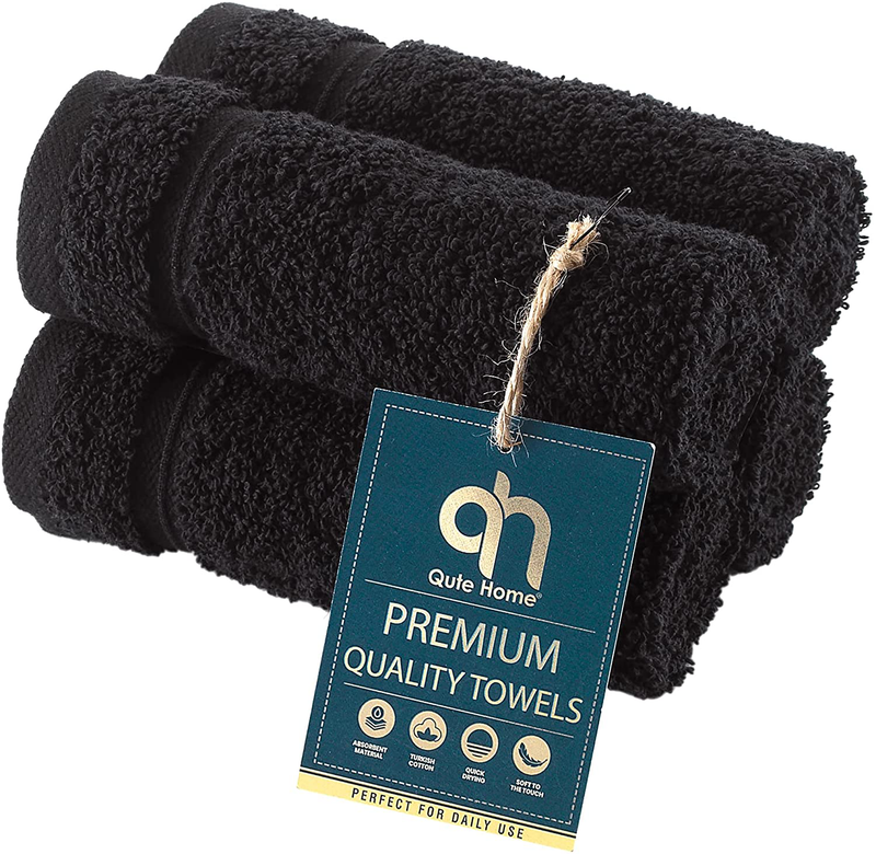 Qute Home 4-Piece Bath Towels Set, 100% Turkish Cotton Premium Quality Towels for Bathroom, Quick Dry Soft and Absorbent Turkish Towel Perfect for Daily Use, Set Includes 4 Bath Towels (White) Home & Garden > Linens & Bedding > Towels Qute Home Black 4 Pieces Washcloths 