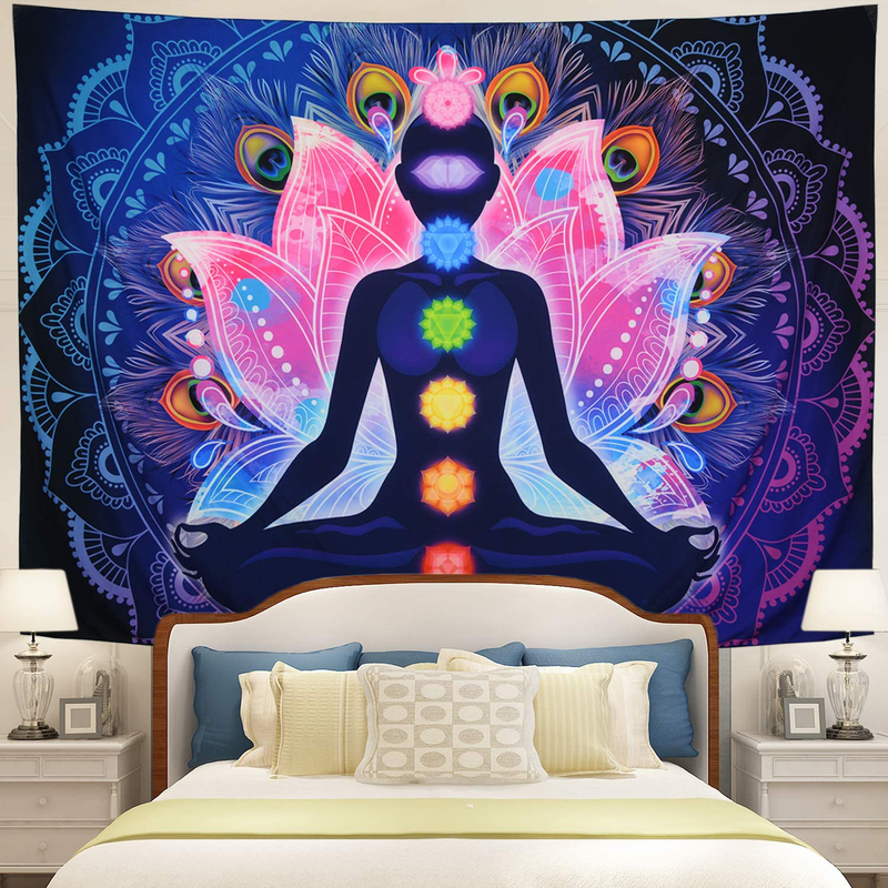 Maccyafst Seven Chakra Tapestry Yoga Meditation Wall Tapestry Colorful Mandala Tapestry Indian Hippie Chakra Tapestry Wall Hanging for Studio Room (H51.2× W59.1) Home & Garden > Decor > Artwork > Decorative Tapestries Maccyafst   