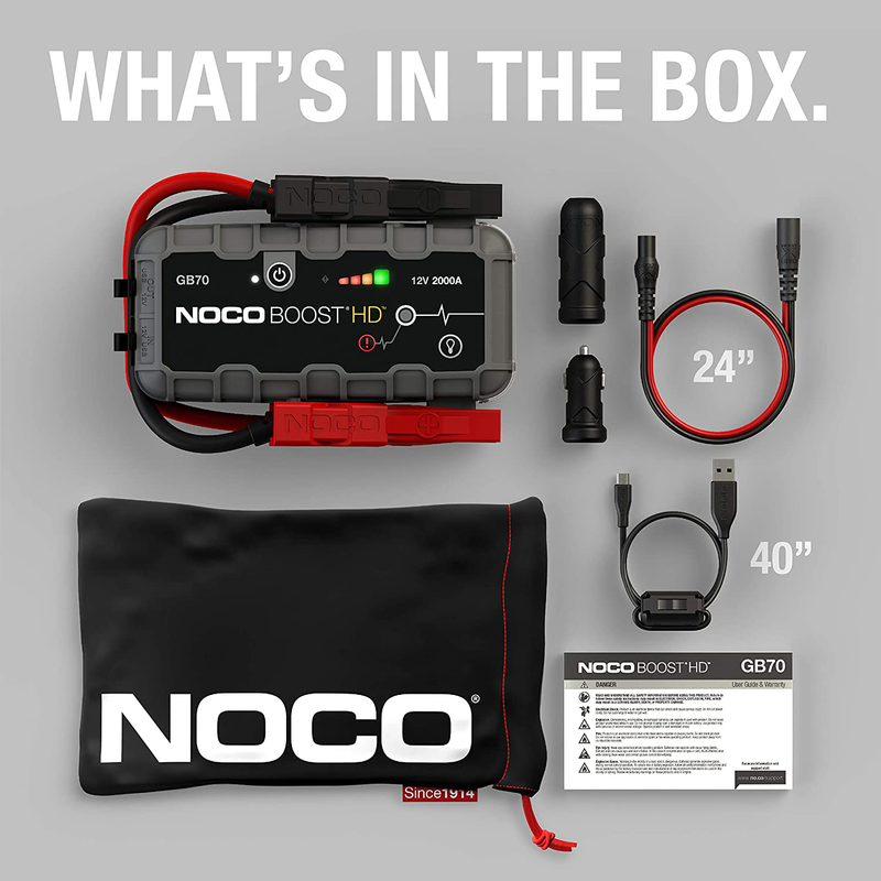 NOCO Boost HD GB70 2000 Amp 12-Volt UltraSafe Lithium Jump Starter Box, Car Battery Booster Pack, Portable Power Bank Charger, and Jumper Cables For Up To 8-Liter Gasoline and 6-Liter Diesel Engines Vehicles & Parts > Vehicle Parts & Accessories > Vehicle Maintenance, Care & Decor > Vehicle Repair & Specialty Tools > Vehicle Jump Starters NOCO   