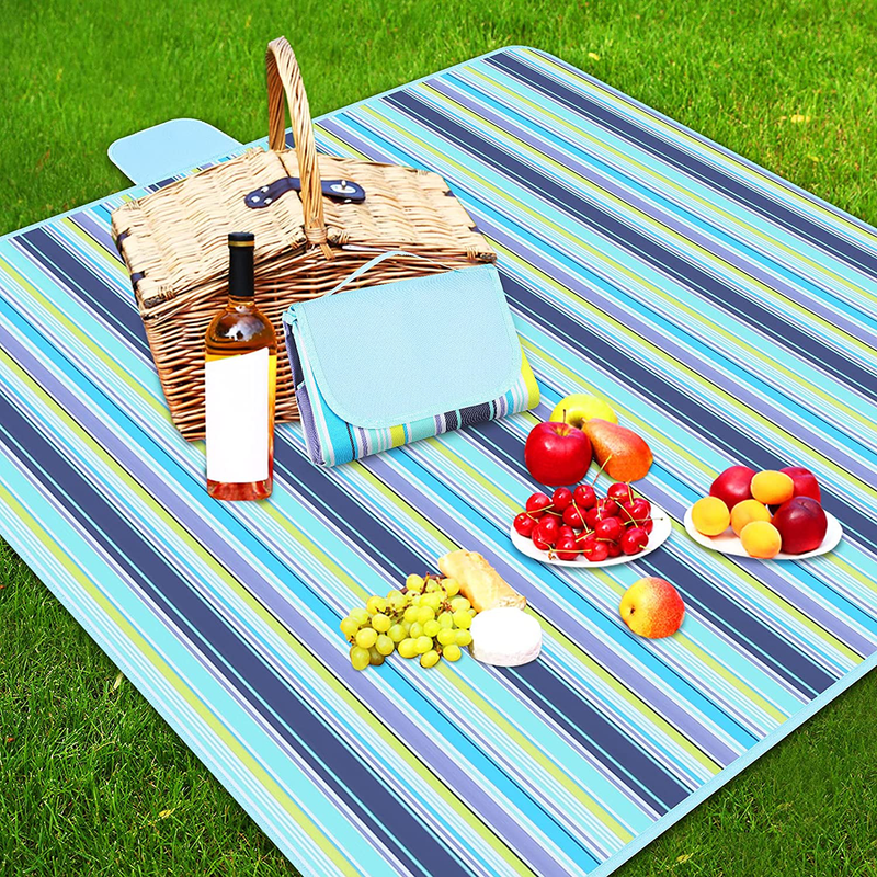Ruisita Large Picnic Blankets 79 x 79 Inches Waterproof Blanket Portable Picnic Supplies for Outdoor Family Outdoor Camping Parties (Red and White) Home & Garden > Lawn & Garden > Outdoor Living > Outdoor Blankets > Picnic Blankets Ruisita Blue and Green Striped 79 x 79 Inches 
